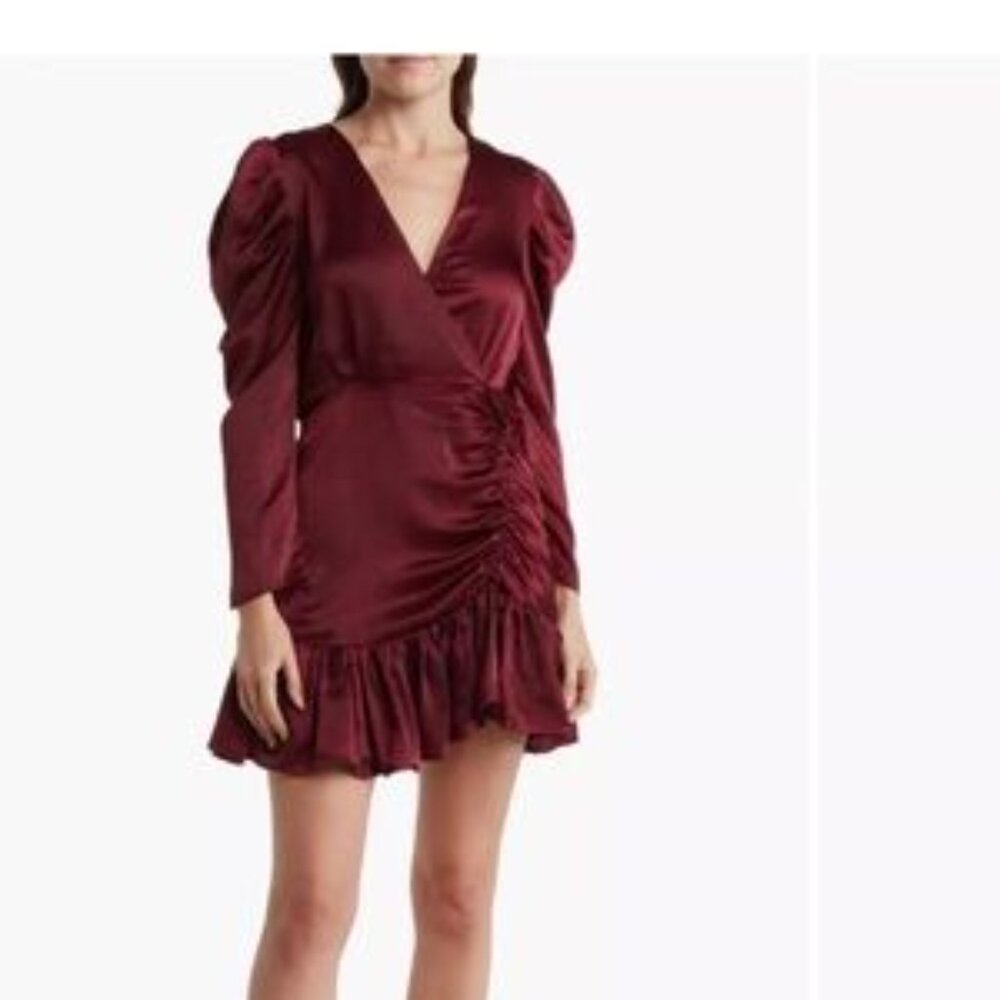 New Steve Madden Burgundy Ruffle Long Sleeve Mini Dress P6943